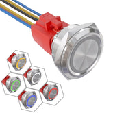 30mm Latching Push Button Switch Angel Eye LED Waterproof Stainless Steel Round Self-Locking 1.18'' 1NO 1NC - Blue/Stainless steel-Flat Head
